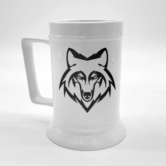 Modern Wolf Face Symbol Front & Back Beer Stein