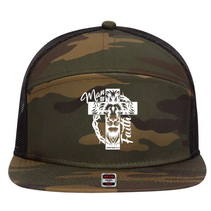 Man Of Faith Religious Motif 7 Panel Mesh Trucker Snapback Hat