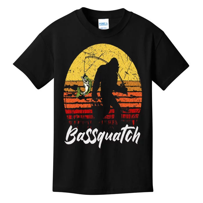 Man Outdoor Fishing Bassquatch Bigfoot Bass Fish Vintage Kids T-Shirt