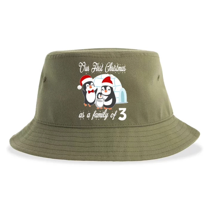 Matching Our First Christmas As A Family Of 3 Penguins Gift Cute Gift Sustainable Bucket Hat