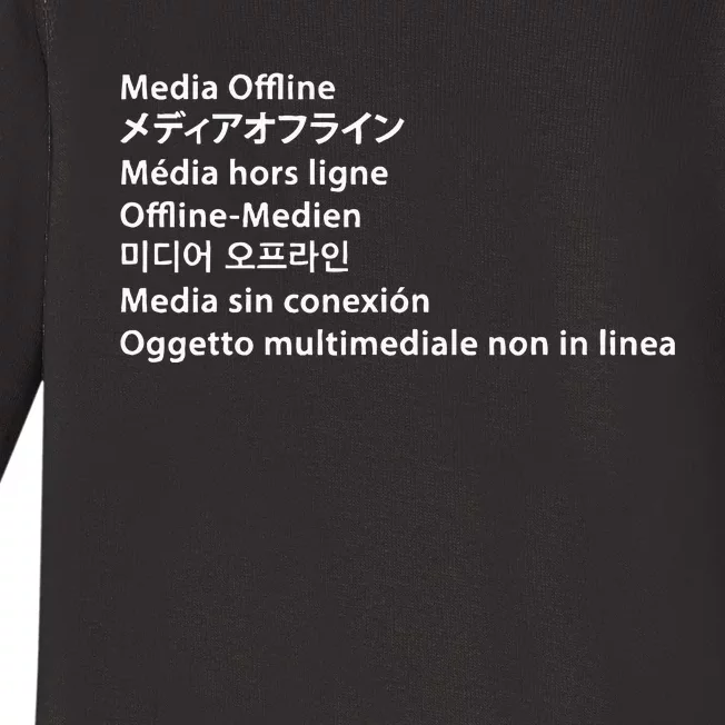 Media Offline Funny Sarcastic Video Editor Error Baby Long Sleeve Bodysuit