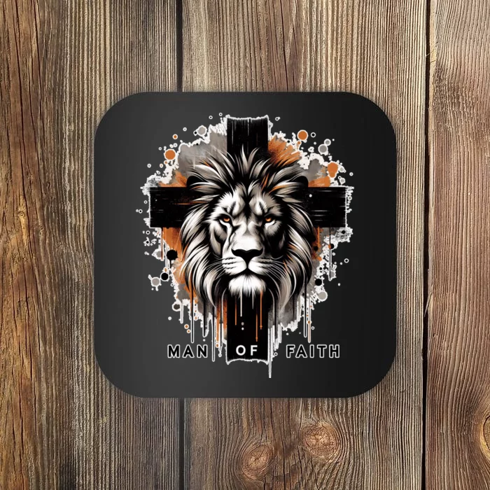 Man Of Faith Lion Of Juda Jesus Christ Cross Christian Catholic Coaster