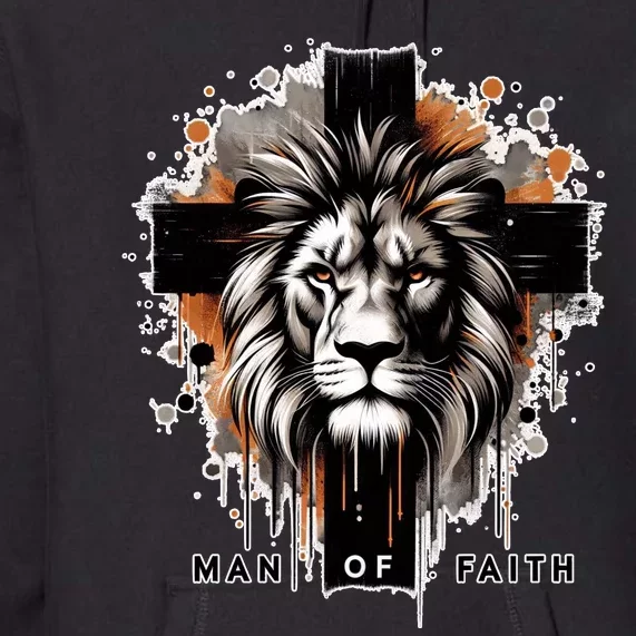 Man Of Faith Lion Of Juda Jesus Christ Cross Christian Catholic Premium Hoodie