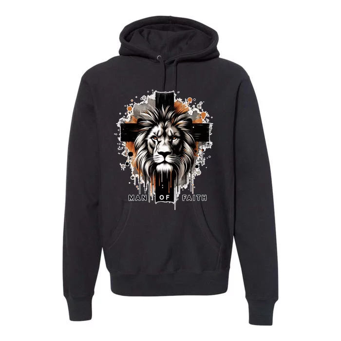 Man Of Faith Lion Of Juda Jesus Christ Cross Christian Catholic Premium Hoodie