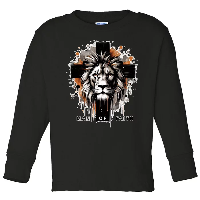 Man Of Faith Lion Of Juda Jesus Christ Cross Christian Catholic Toddler Long Sleeve Shirt