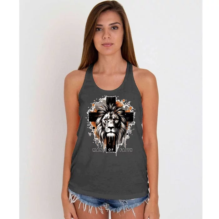 Man Of Faith Lion Of Juda Jesus Christ Cross Christian Catholic Women's Knotted Racerback Tank