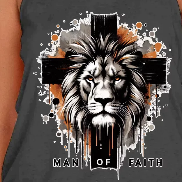 Man Of Faith Lion Of Juda Jesus Christ Cross Christian Catholic Women's Knotted Racerback Tank