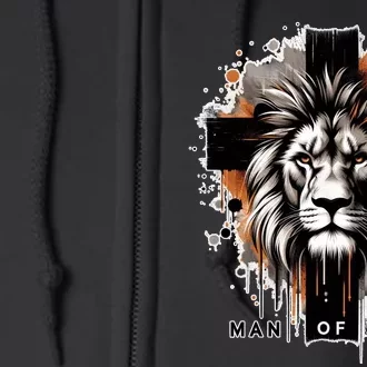 Man Of Faith Lion Of Juda Jesus Christ Cross Christian Catholic Full Zip Hoodie