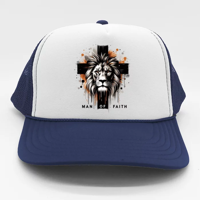 Man Of Faith Lion Of Juda Jesus Christ Cross Christian Catholic Trucker Hat