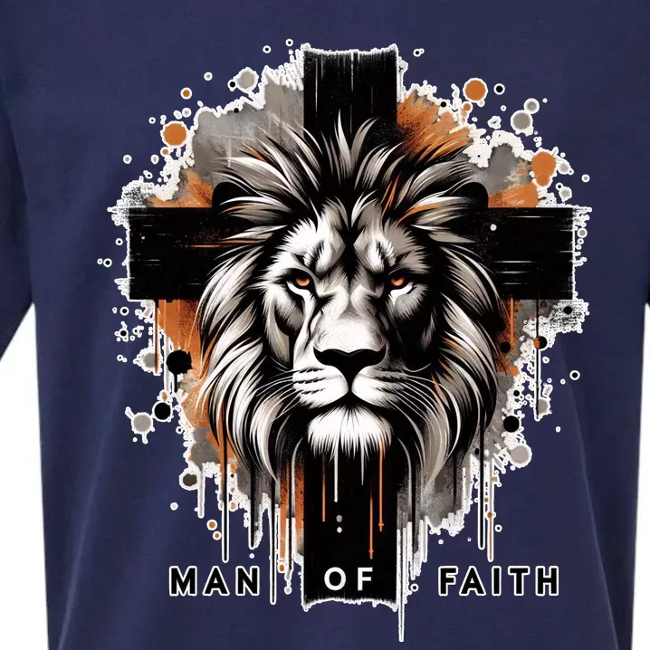 Man Of Faith Lion Of Juda Jesus Christ Cross Christian Catholic Sueded Cloud Jersey T-Shirt