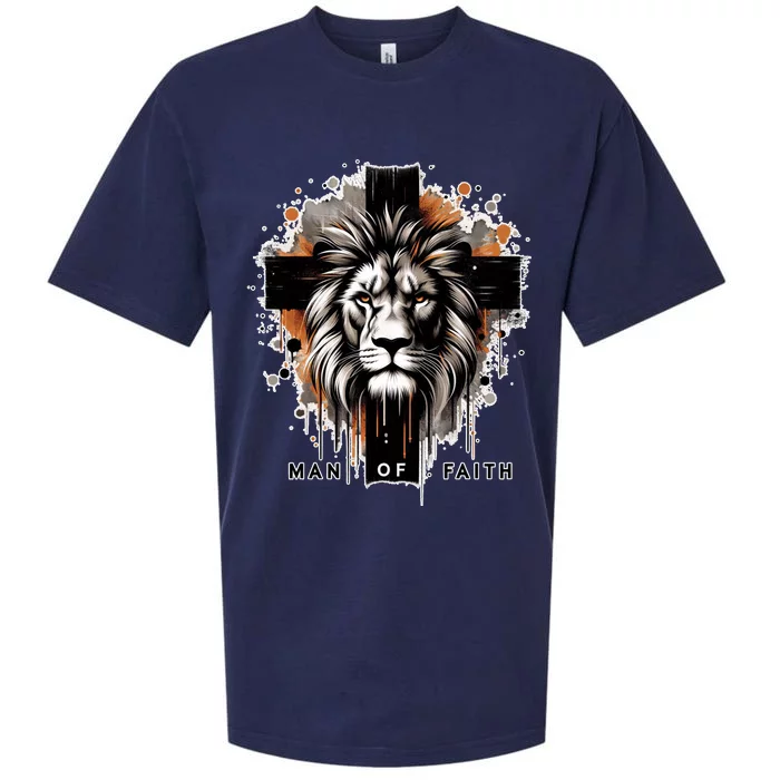 Man Of Faith Lion Of Juda Jesus Christ Cross Christian Catholic Sueded Cloud Jersey T-Shirt