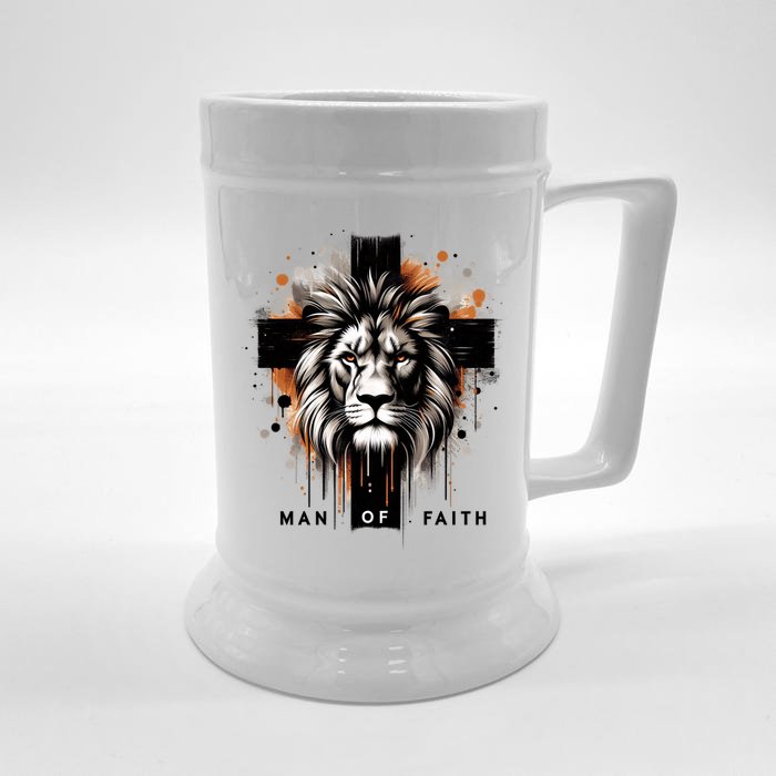 Man Of Faith Lion Of Juda Jesus Christ Cross Christian Catholic Front & Back Beer Stein