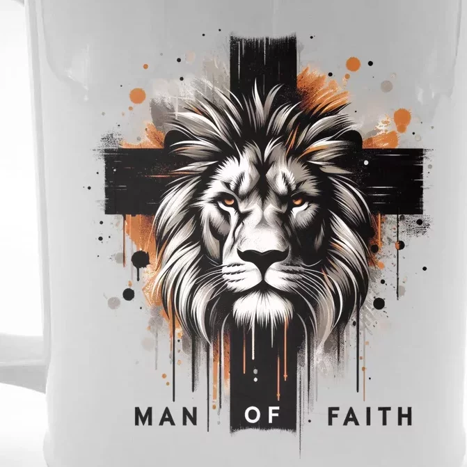 Man Of Faith Lion Of Juda Jesus Christ Cross Christian Catholic Front & Back Beer Stein