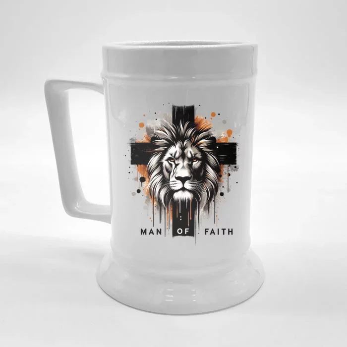 Man Of Faith Lion Of Juda Jesus Christ Cross Christian Catholic Front & Back Beer Stein