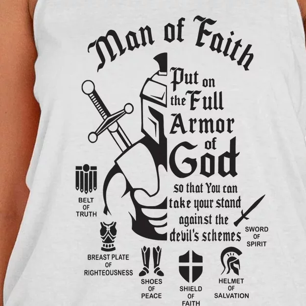 Man of faith put on the full armor of god christian Women's Knotted Racerback Tank