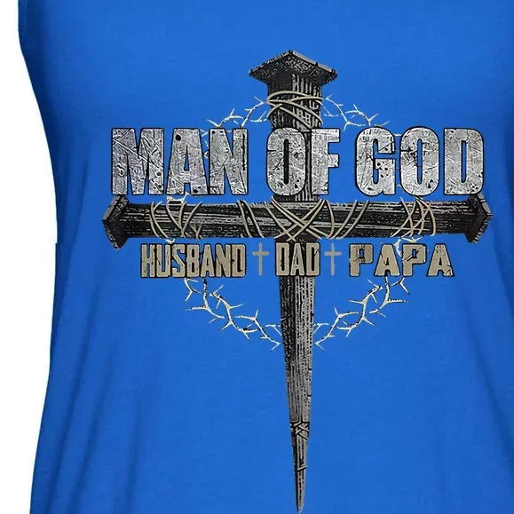 Man Of God Husband Dad Papa Christian Cross Ladies Essential Flowy Tank