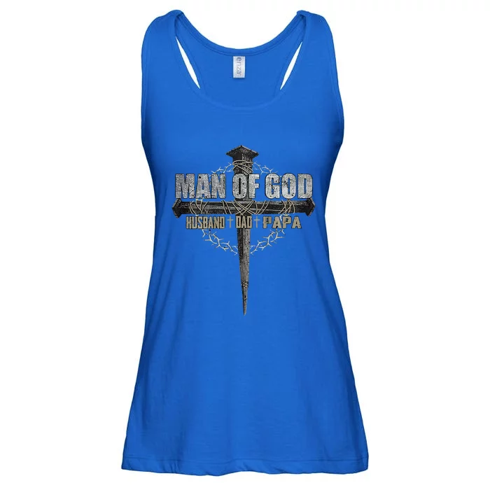 Man Of God Husband Dad Papa Christian Cross Ladies Essential Flowy Tank