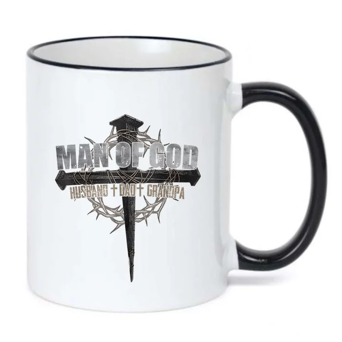 Man Of God Husband Dad Grandpa Cross Christian Black Color Changing Mug