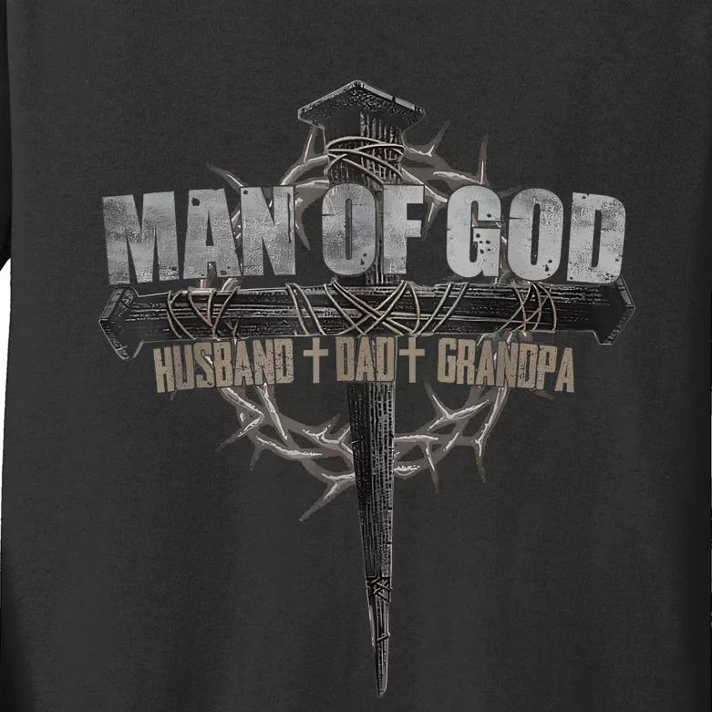 Man Of God Husband Dad Grandpa Cross Christian Kids Long Sleeve Shirt