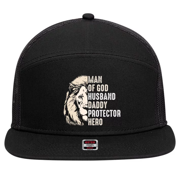 Man Of God Husband Daddy Protector Hero Lion 7 Panel Mesh Trucker Snapback Hat