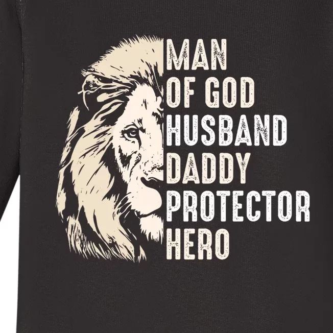 Man Of God Husband Daddy Protector Hero Lion Baby Long Sleeve Bodysuit