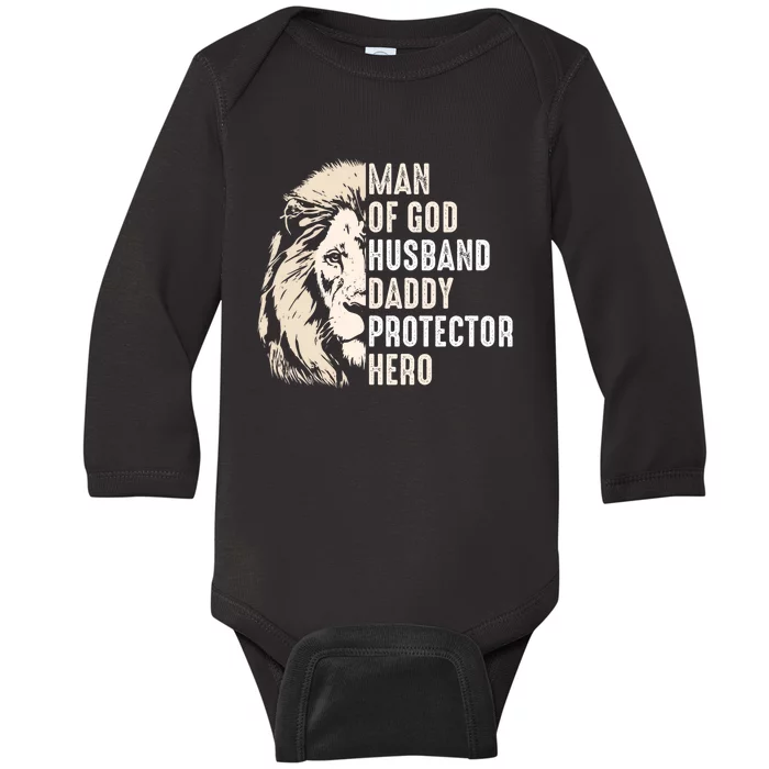 Man Of God Husband Daddy Protector Hero Lion Baby Long Sleeve Bodysuit