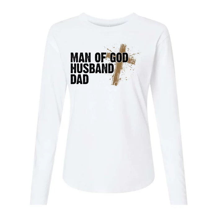 Man Of God Husband Dad Religious Cross Fathers Day Womens Cotton Relaxed Long Sleeve T-Shirt