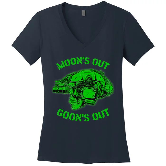 MOON'S OUT GOON'S OUT Skull Helmet NVGs Military 'S Women's V-Neck T-Shirt