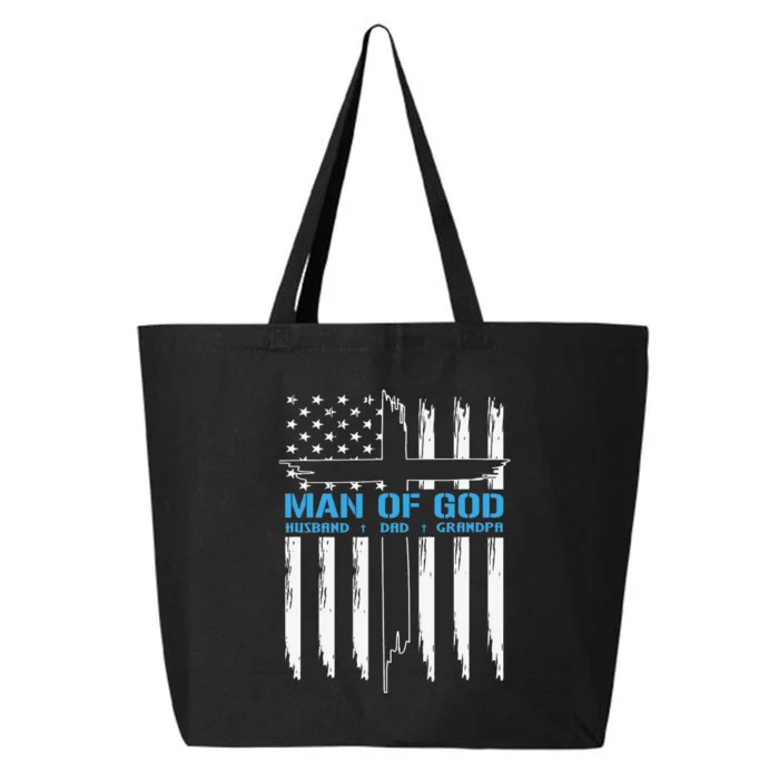 Man Of God Cross American Flag Jesus Christian Tee 25L Jumbo Tote