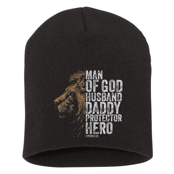 Man Of God Husband Daddy Protector Hero Fathers Gift Dad Short Acrylic Beanie