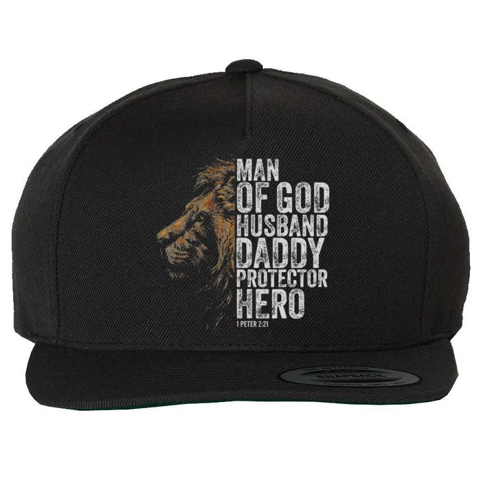 Man Of God Husband Daddy Protector Hero Fathers Gift Dad Wool Snapback Cap