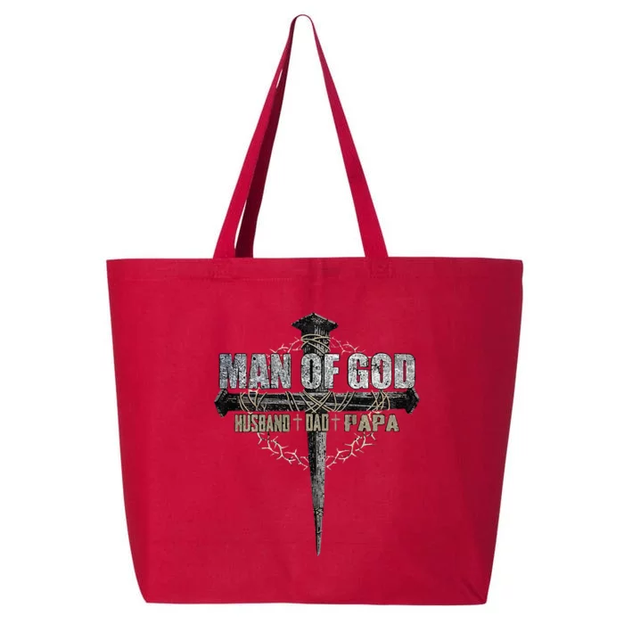 Man Of God Husband Dad Papa Christian Cross FatherS Day 25L Jumbo Tote