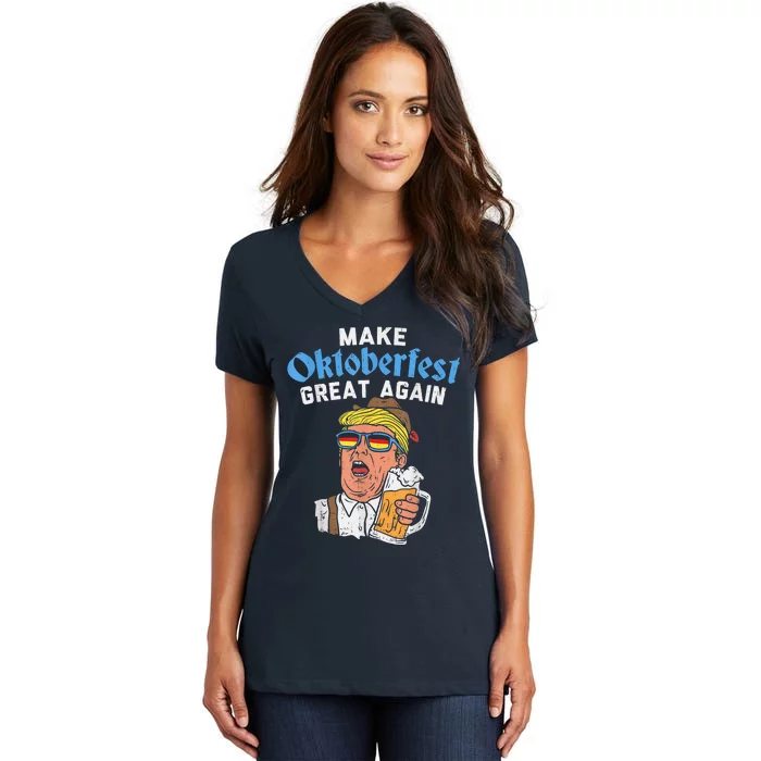 Make Oktoberfest Great Again Funny Trump Drink Beer Mug Women's V-Neck T-Shirt