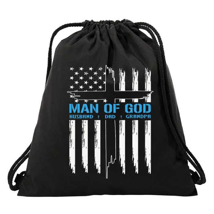 Man Of God Cross American Flag Jesus Christian Drawstring Bag