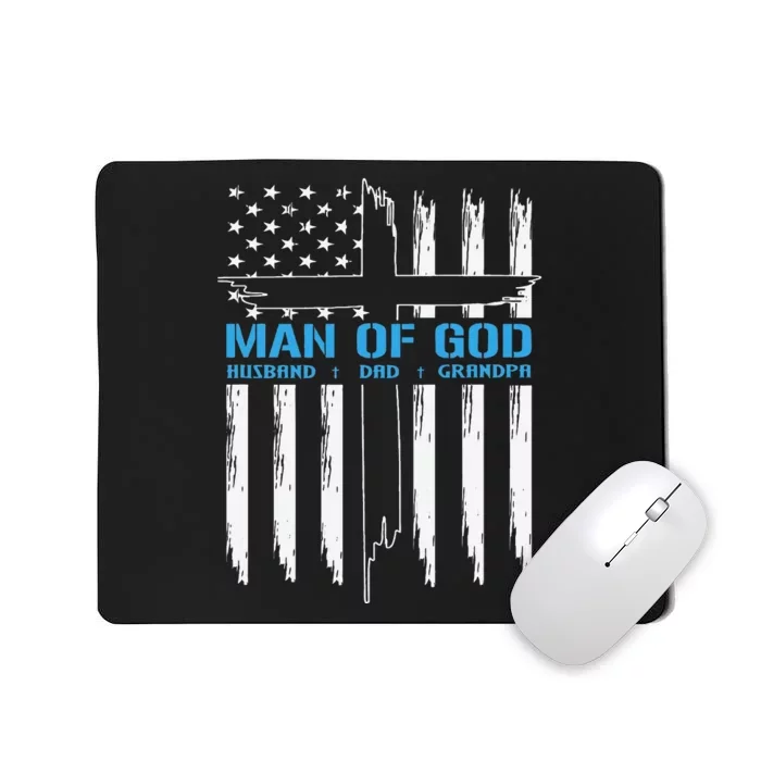 Man Of God Cross American Flag Jesus Christian Mousepad