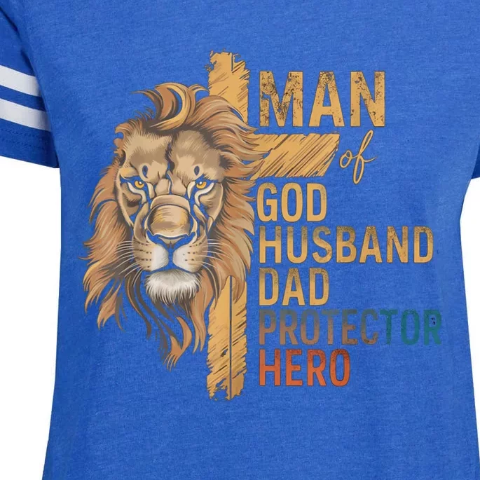 Man Of God Husband Daddy Protector Hero Lion FatherS Day Enza Ladies Jersey Football T-Shirt