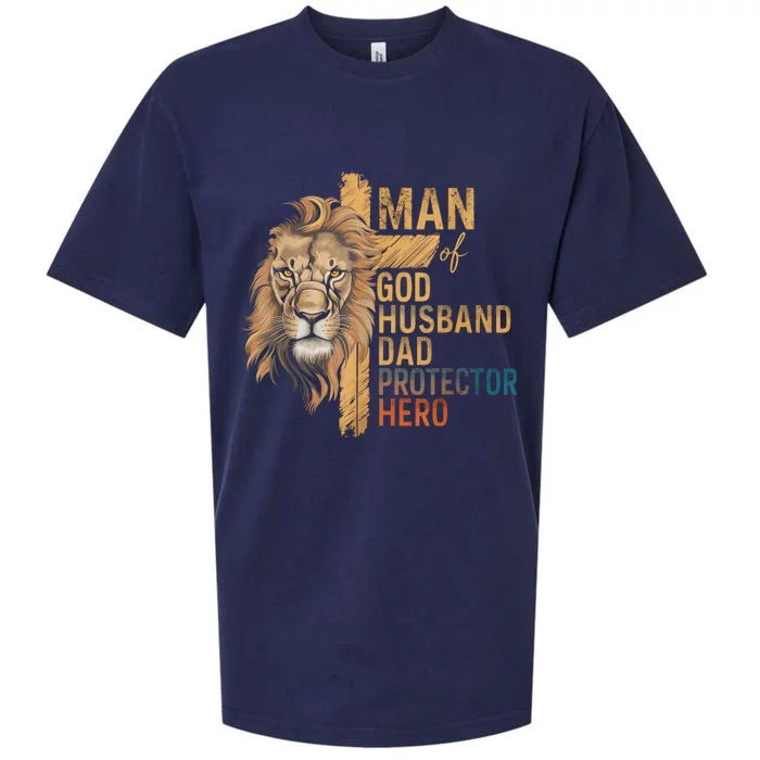 Man Of God Husband Daddy Protector Hero Lion FatherS Day Sueded Cloud Jersey T-Shirt