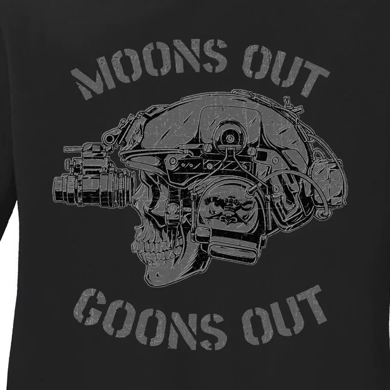 MoonS Out Goons Out Skull Helmet Nvgs Nsw Swcc Dbg Pin Ladies Long Sleeve Shirt