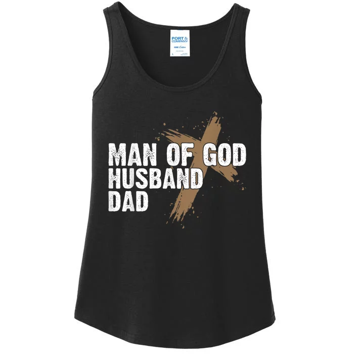 Man Of God Husband Dad Religious Cross FatherS Day Faith Ladies Essential Tank