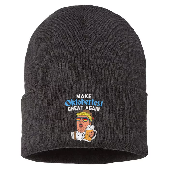 Make Oktoberfest Great Again Funny Trump Drink Beer Mug Gift Sustainable Knit Beanie