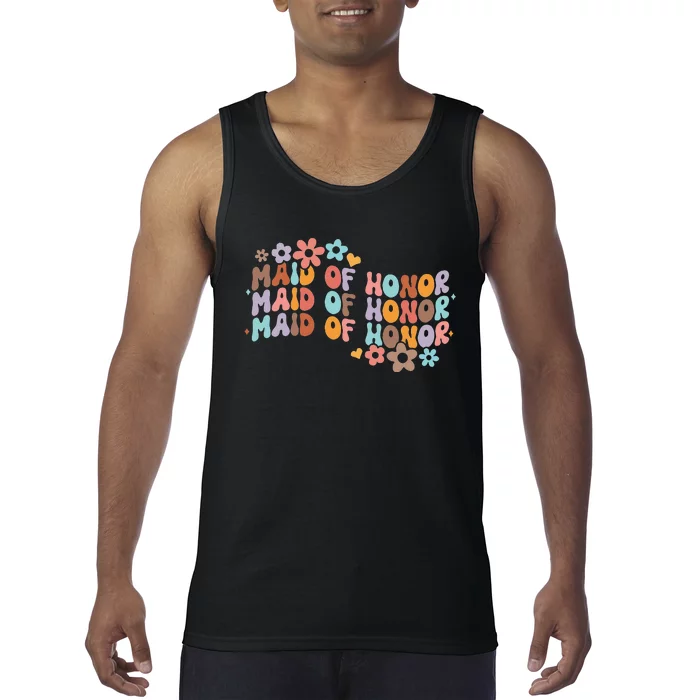 Maid Of Honor Bridesmaid Bridal Shower Groovy Bachelorette Tank Top