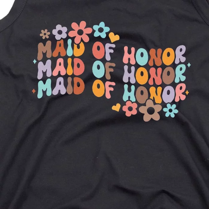 Maid Of Honor Bridesmaid Bridal Shower Groovy Bachelorette Tank Top