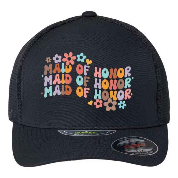 Maid Of Honor Bridesmaid Bridal Shower Groovy Bachelorette Flexfit Unipanel Trucker Cap