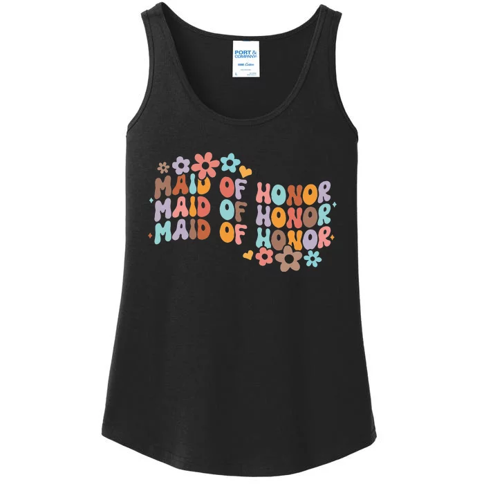 Maid Of Honor Bridesmaid Bridal Shower Groovy Bachelorette Ladies Essential Tank