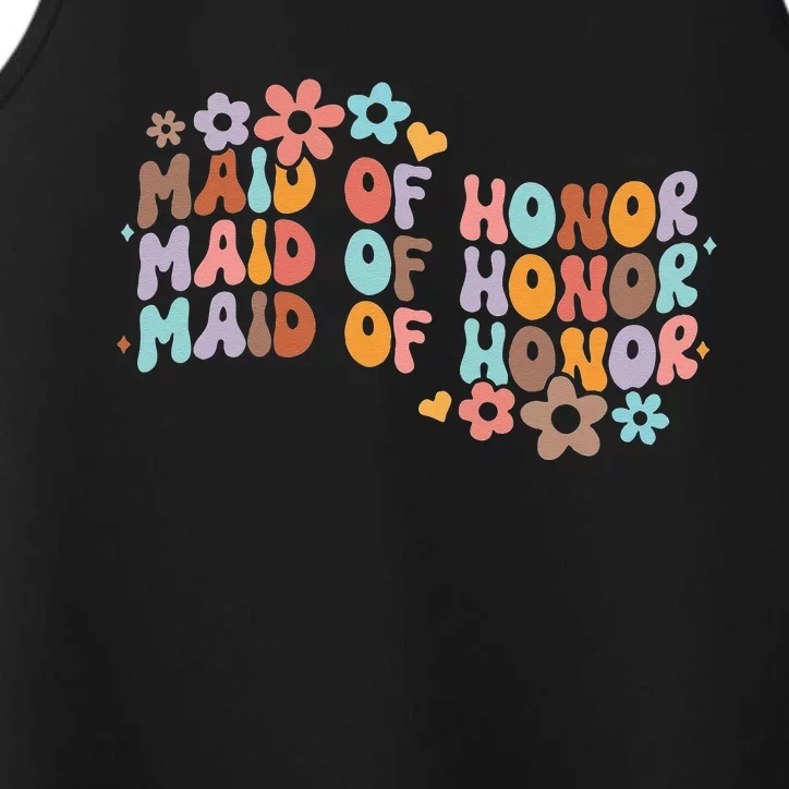 Maid Of Honor Bridesmaid Bridal Shower Groovy Bachelorette Performance Tank