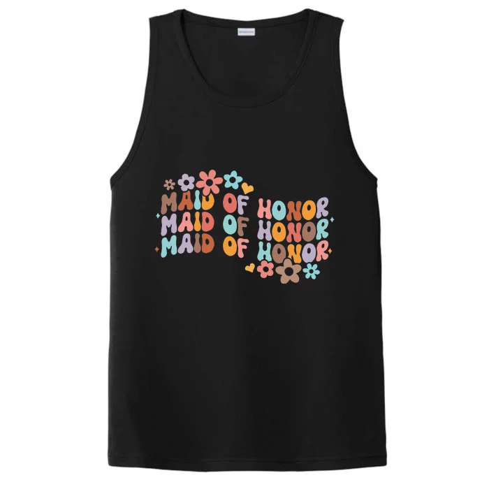 Maid Of Honor Bridesmaid Bridal Shower Groovy Bachelorette Performance Tank