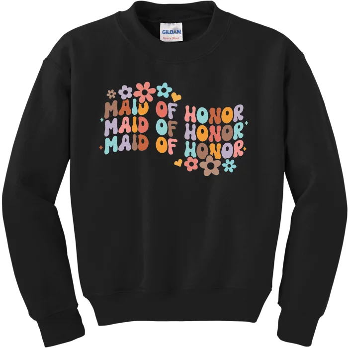 Maid Of Honor Bridesmaid Bridal Shower Groovy Bachelorette Kids Sweatshirt