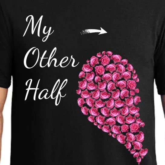 My Other Half Gift Pink Roses Half Heart Valentines Couples Gift Pajama Set