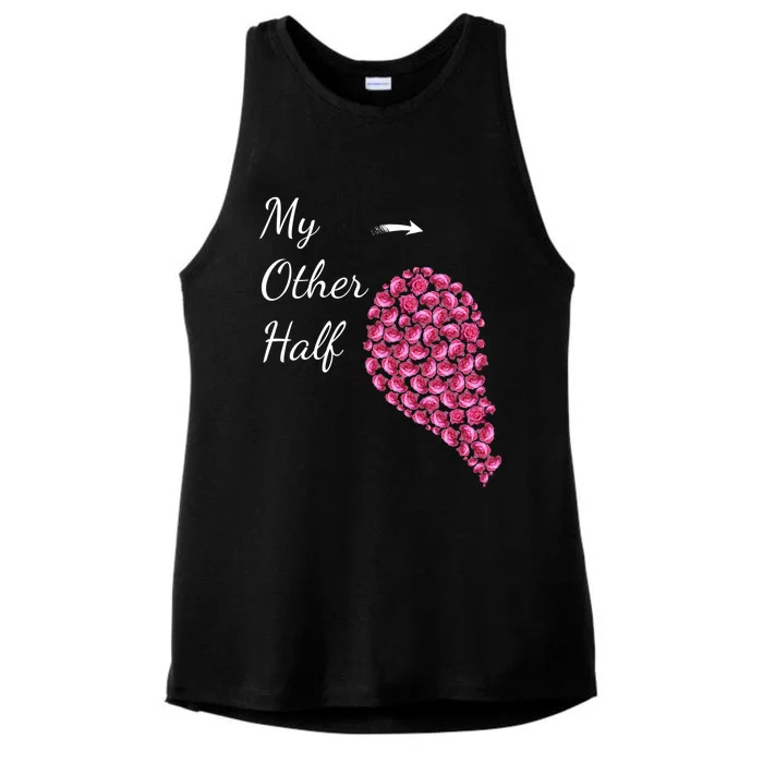 My Other Half Gift Pink Roses Half Heart Valentines Couples Cute Gift Ladies Tri-Blend Wicking Tank