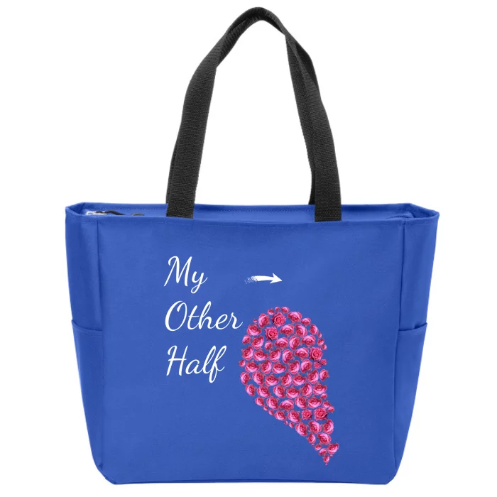 My Other Half Meaningful Gift Pink Roses Half Heart Valentines Couples Gift Zip Tote Bag